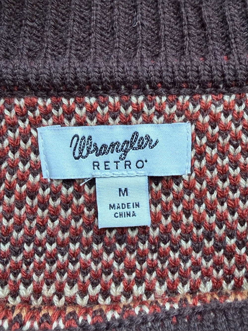NWT Wrangler Retro Women's Horseshoe Southwestern Aztec Knit Sweater Medium Rust - Picture 3 of 13